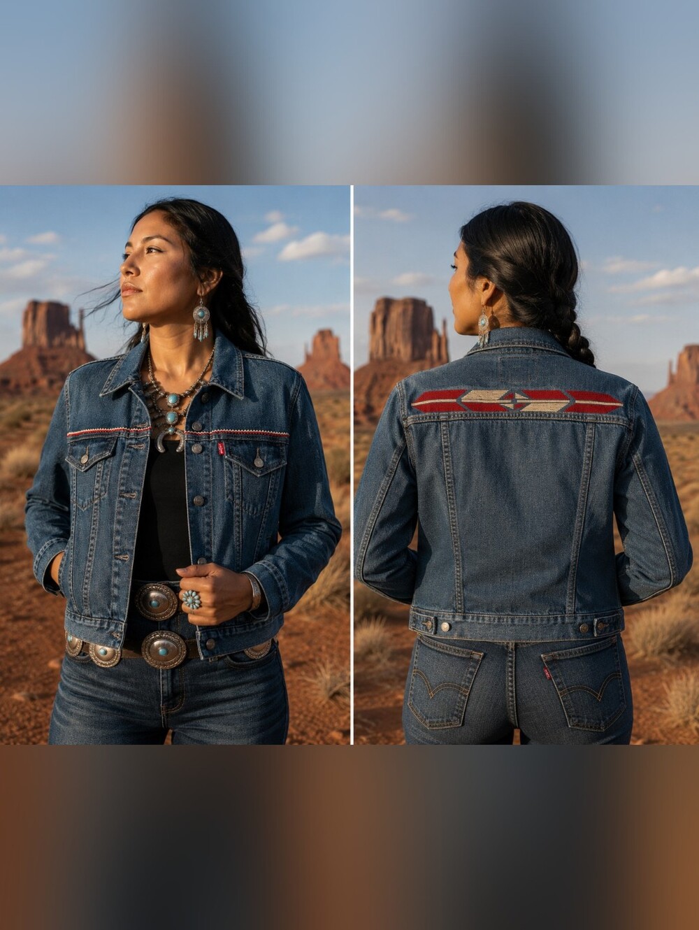 Levi’s Women’s Embroidered Western Denim Jacket XL Tribal Aztec Jean Jacket - Picture 14 of 14